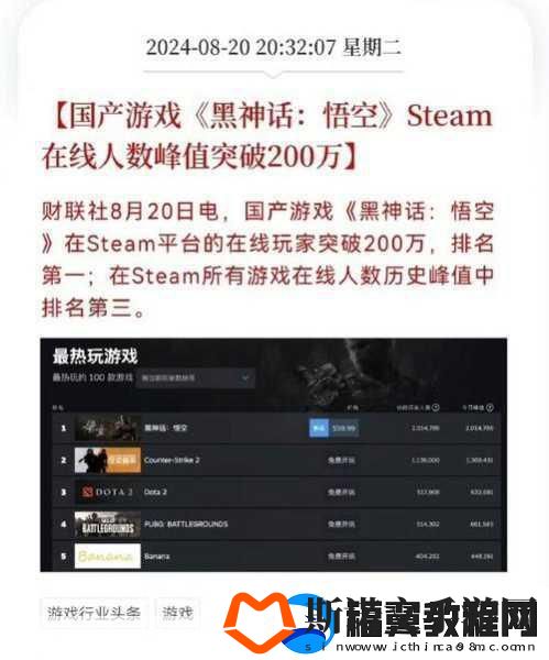 黑神话悟空销量火爆WeGame平台或已近百万大关！